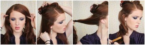 Вечерняя прическа.  1. делимм волосы на 2 части. 01