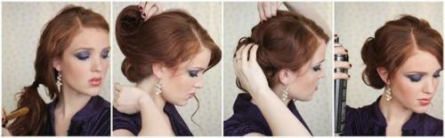 Вечерняя прическа.  1. делимм волосы на 2 части. 03