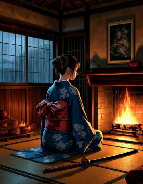 Кейко * поправила амигасу *, и вздохнув, неспешно продолжила свой путь среди бесконечных квадратов рисовых полей. 02