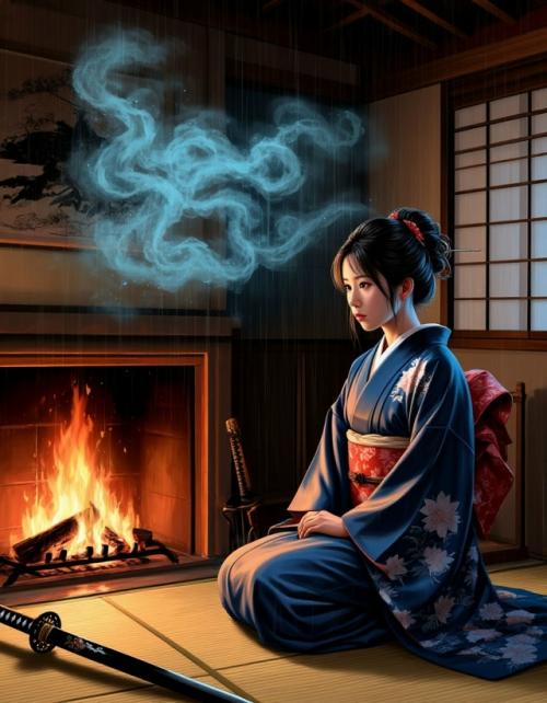 Кейко * поправила амигасу *, и вздохнув, неспешно продолжила свой путь среди бесконечных квадратов рисовых полей. 03