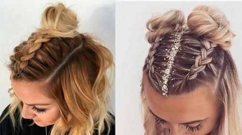 Неплохим вариантом будет заплести две или одну косы, начиная от самого лба с завершением у макушки. 02