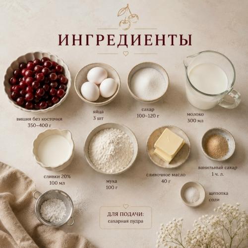 Нежный французский десерт с сочной вишней и кремовой текстурой. 02