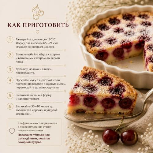 Нежный французский десерт с сочной вишней и кремовой текстурой. 03