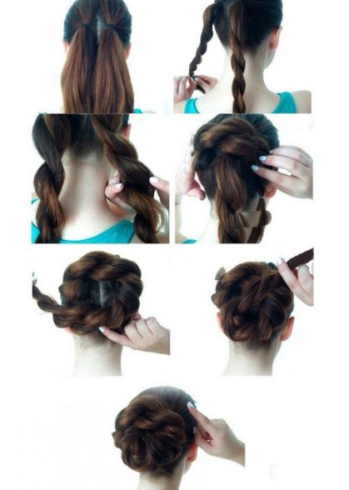 Высоко посаженный объемный пучок получается, если его выполнить на основе двух хвостов: 01